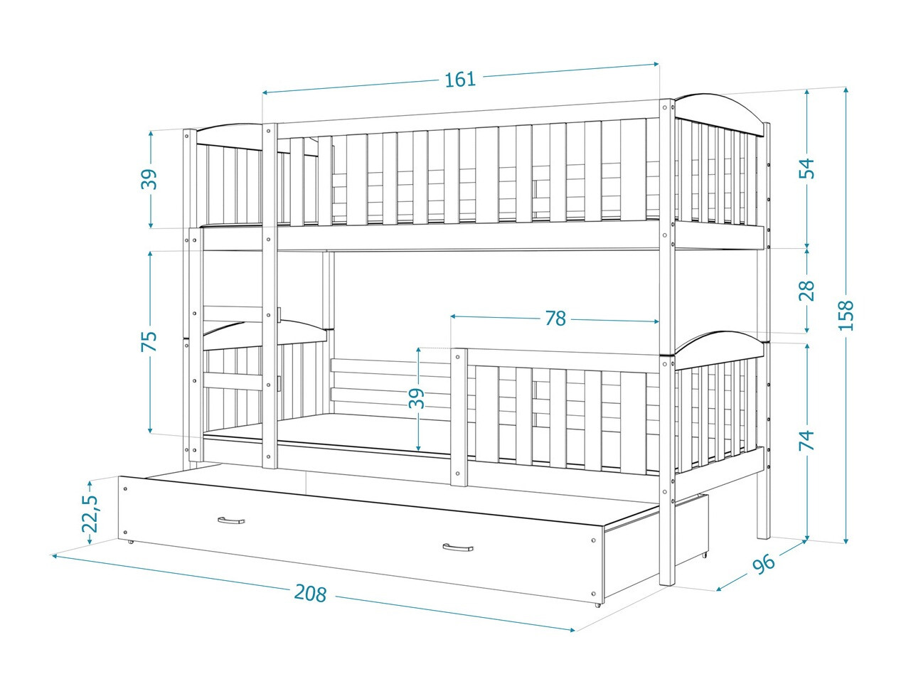 Stapelbed Aurora 107 (Grijs)