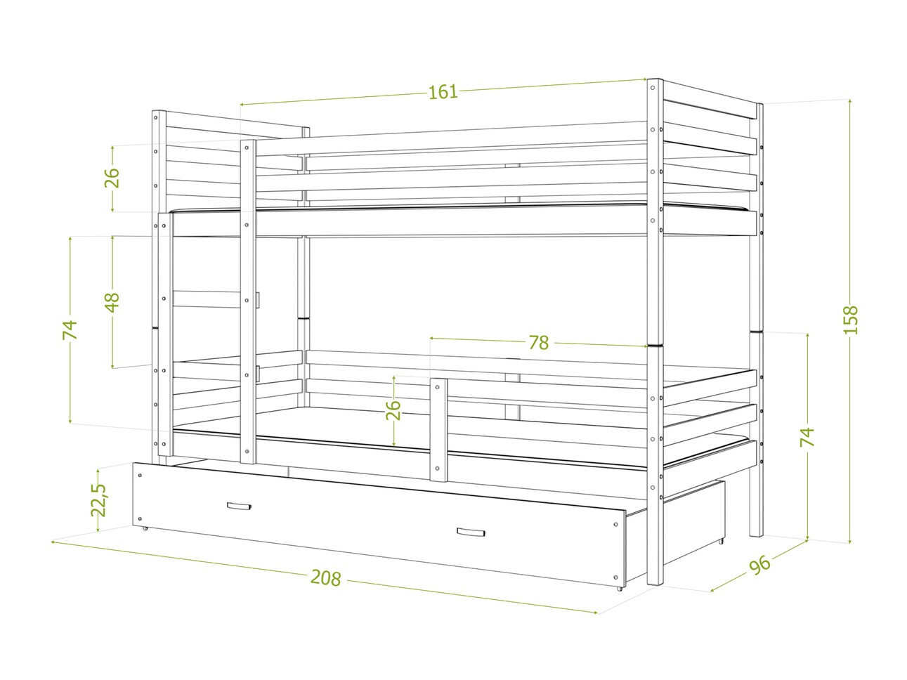 Stapelbed Aurora 109 (Grijs)