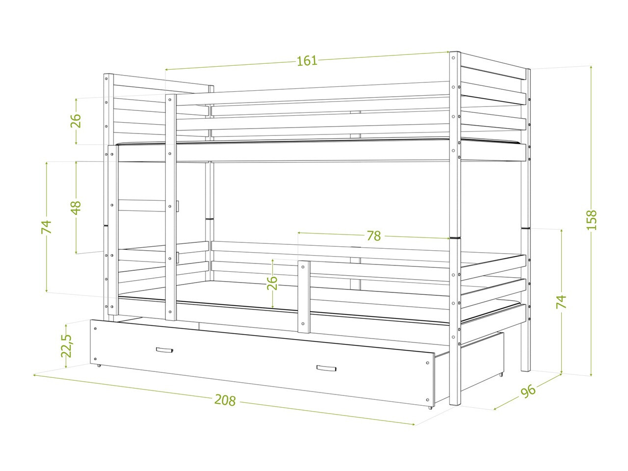 Stapelbed Aurora 109 (Grijs)