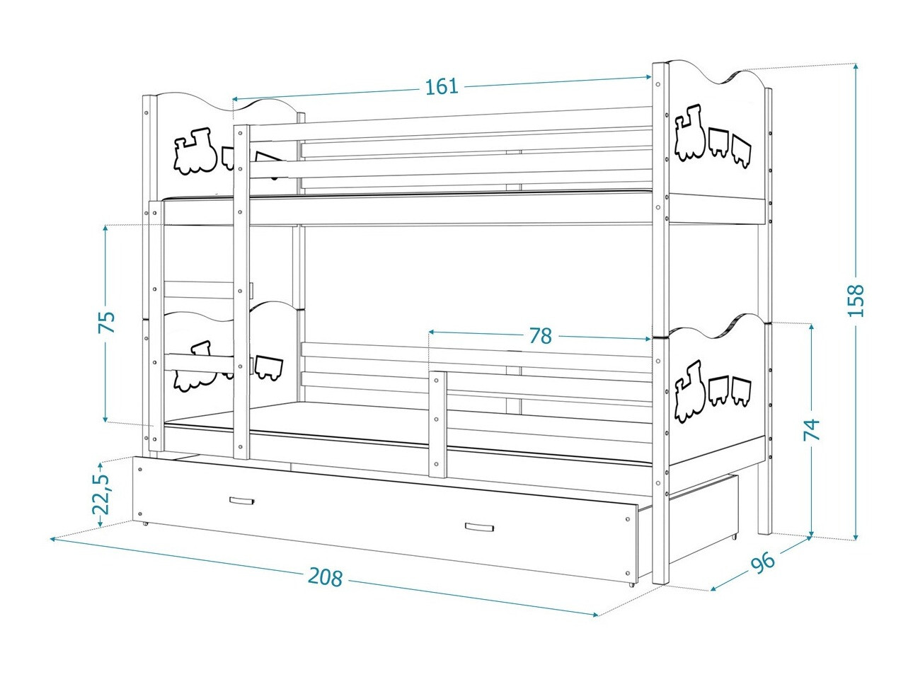 Stapelbed Aurora 112 (Grenen)