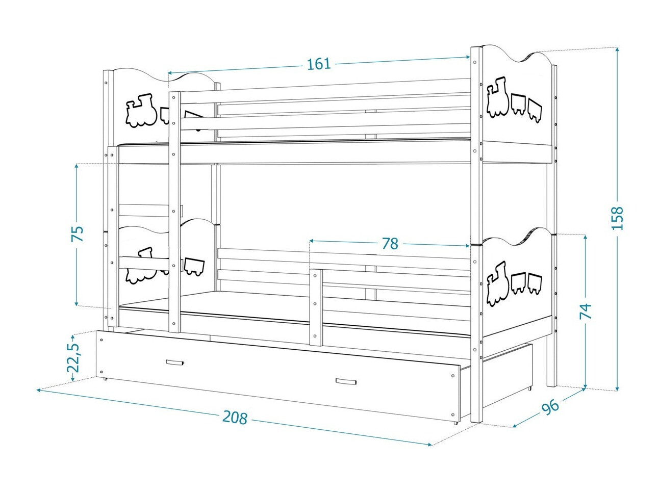 Stapelbed Aurora 112 (Grijs)