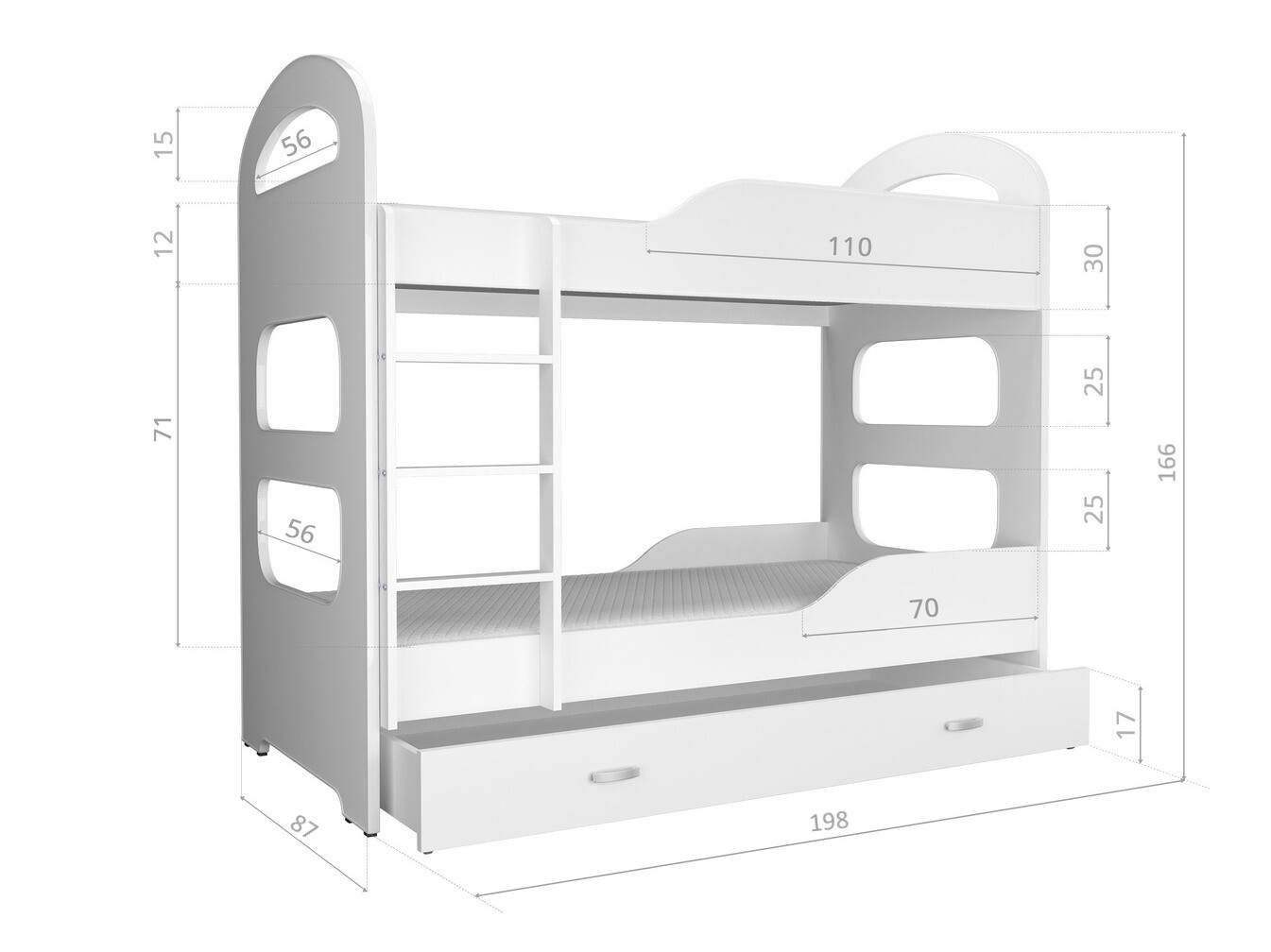 Stapelbed Aurora 116 (Wit + Grijs)