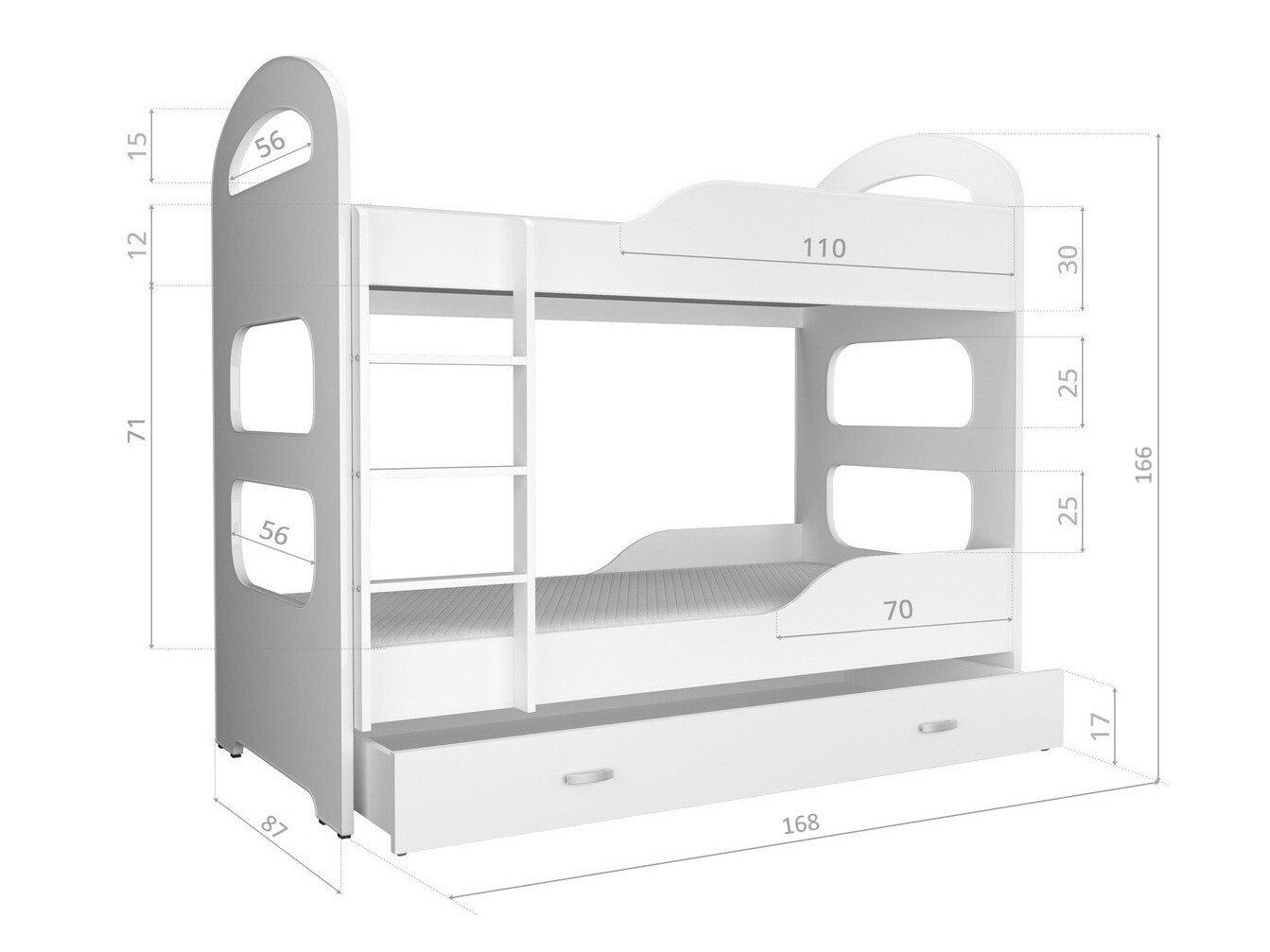 Stapelbed Aurora 116 (Wit + Rood)