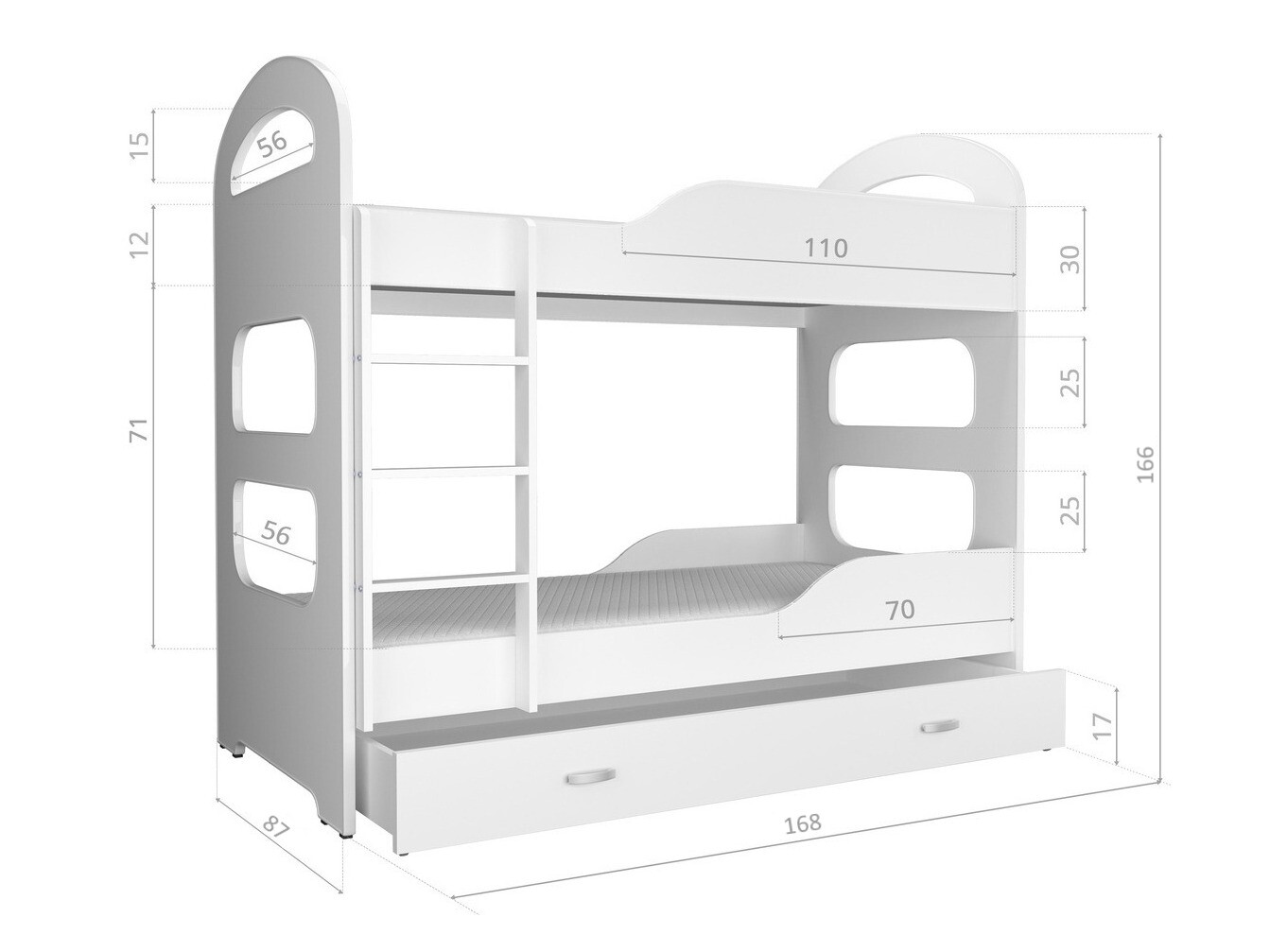 Stapelbed Aurora 116 (Wit + Roze)