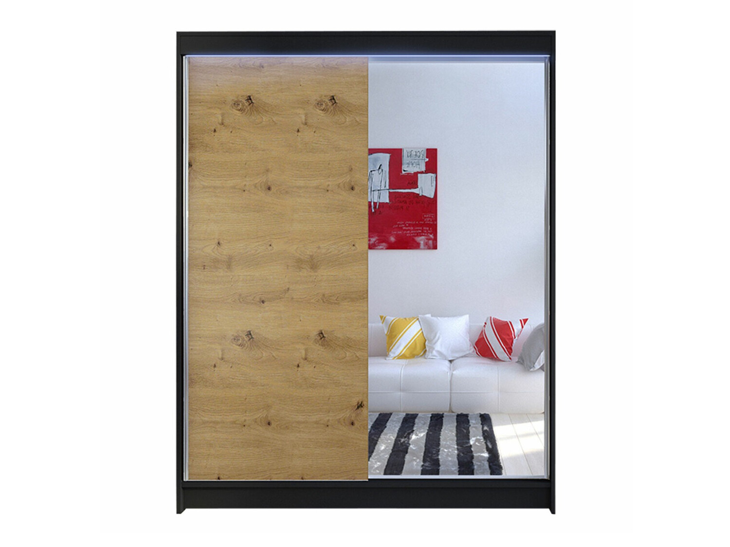 Kledingkast Closico 140 (Zwart + Artisan eiken)