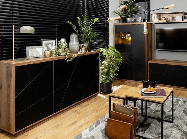 Ladekast Fivale 100 (Donker delano-eik + Matzwart)