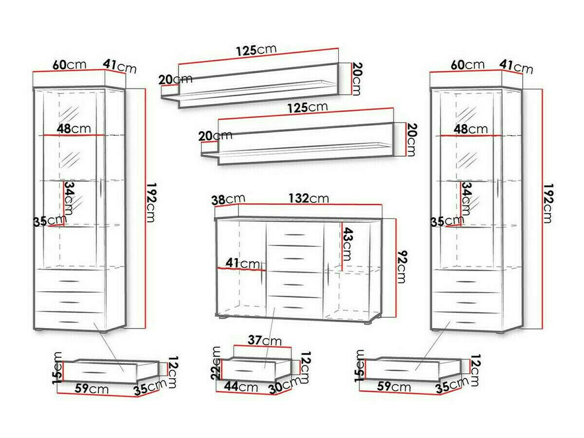 Woonkamerset Tornola 112 (Wit + Glanzend wit)