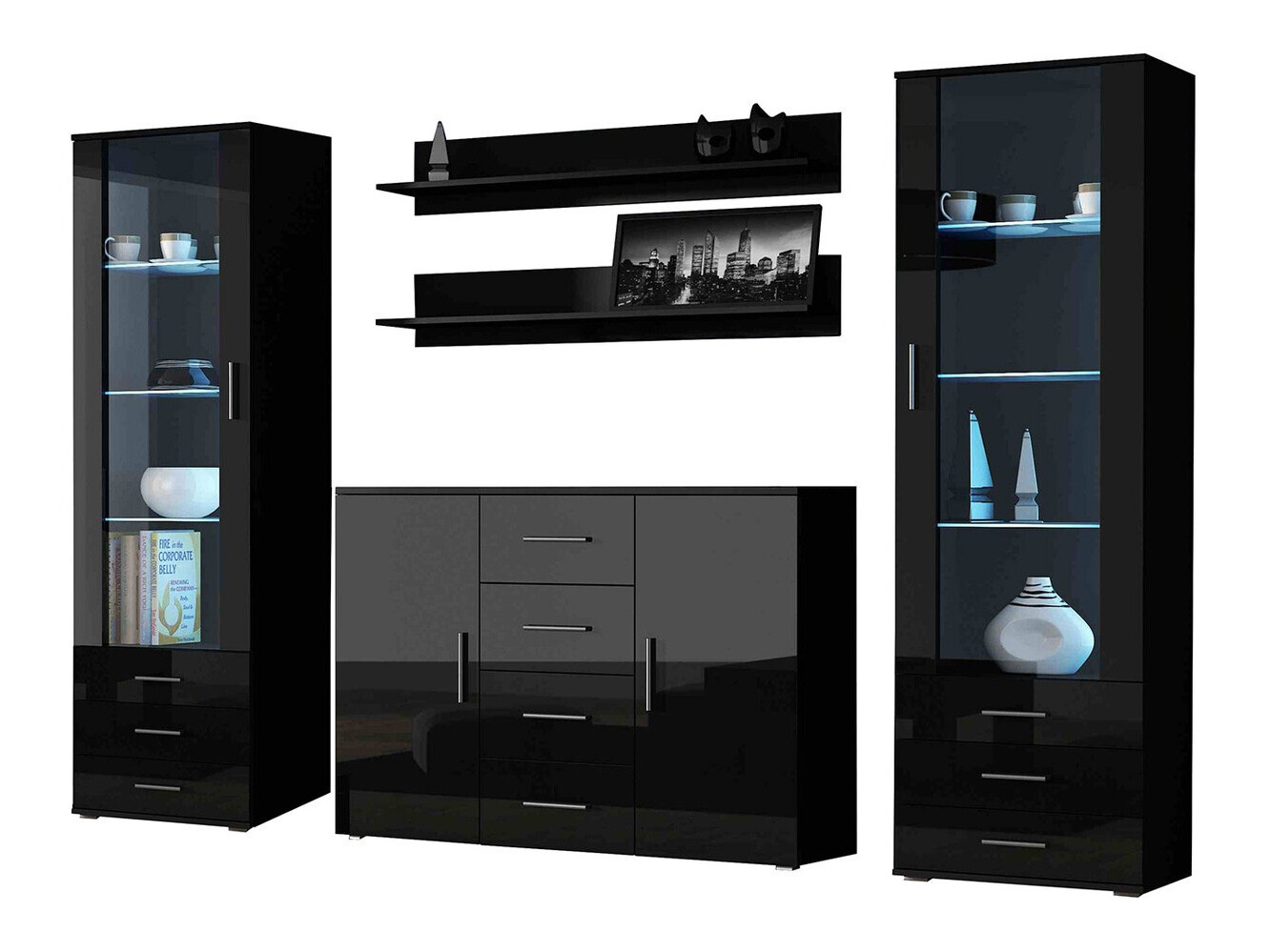 Woonkamerset Tornola 112 (Zwart + Glanzend zwart)