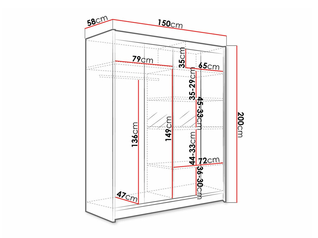 Kledingkast Closico 141 (Zwart + Artisan eiken)