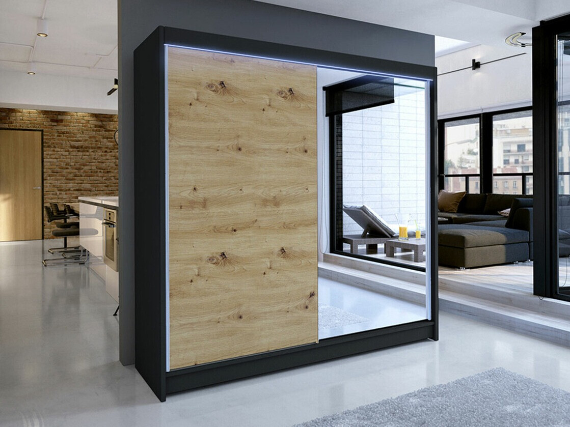 Kledingkast Closico 137 (Zwart + Artisan eiken)