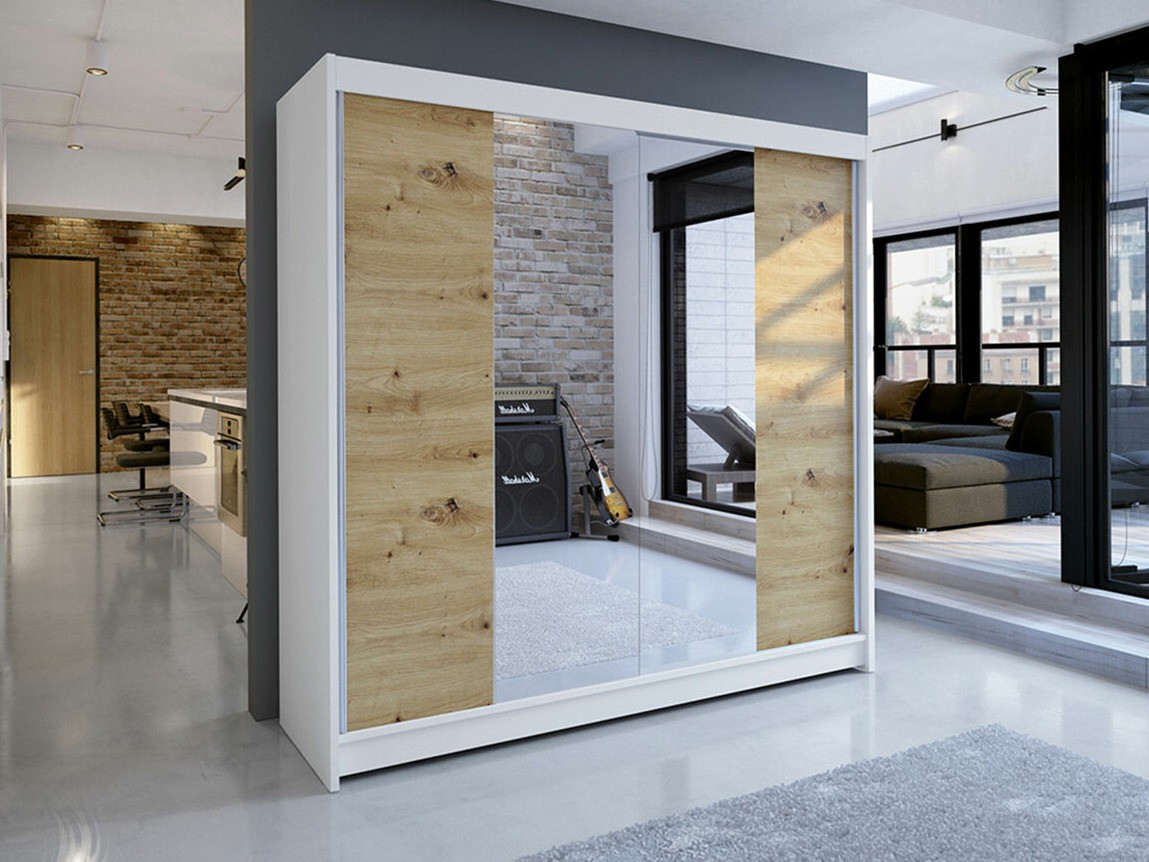 Kledingkast Closico 138 (Wit + Artisan eiken)