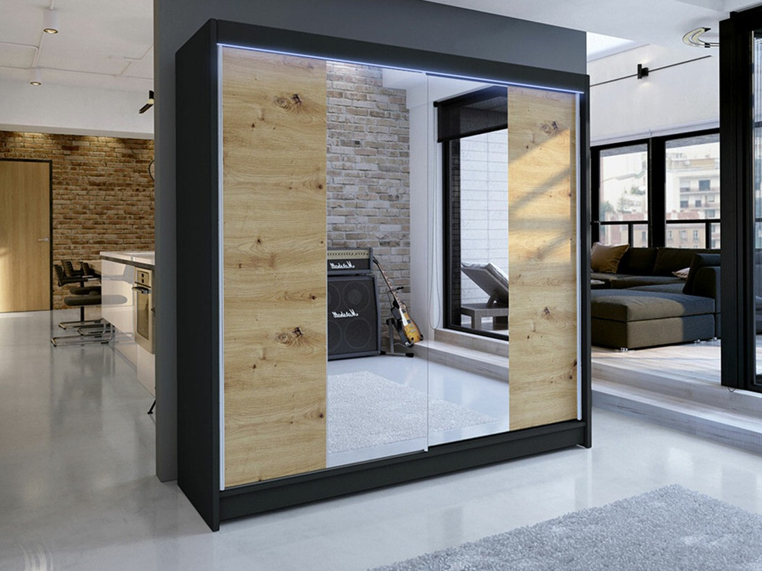 Kledingkast Closico 138 (Zwart + Artisan eiken)