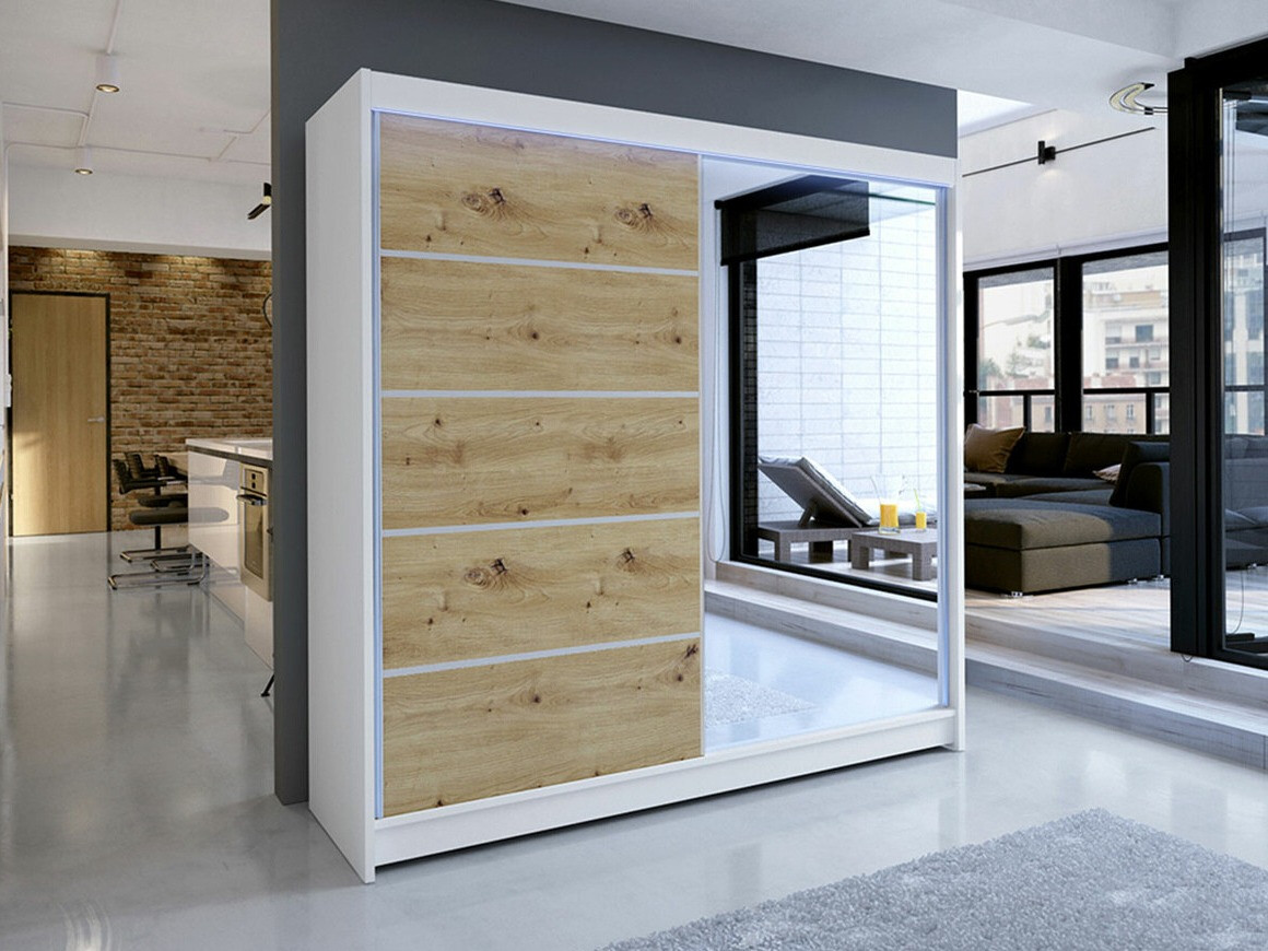 Kledingkast Closico 142 (Wit + Artisan eiken)