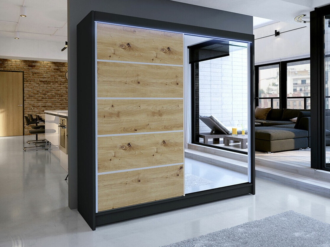 Kledingkast Closico 142 (Zwart + Artisan eiken)