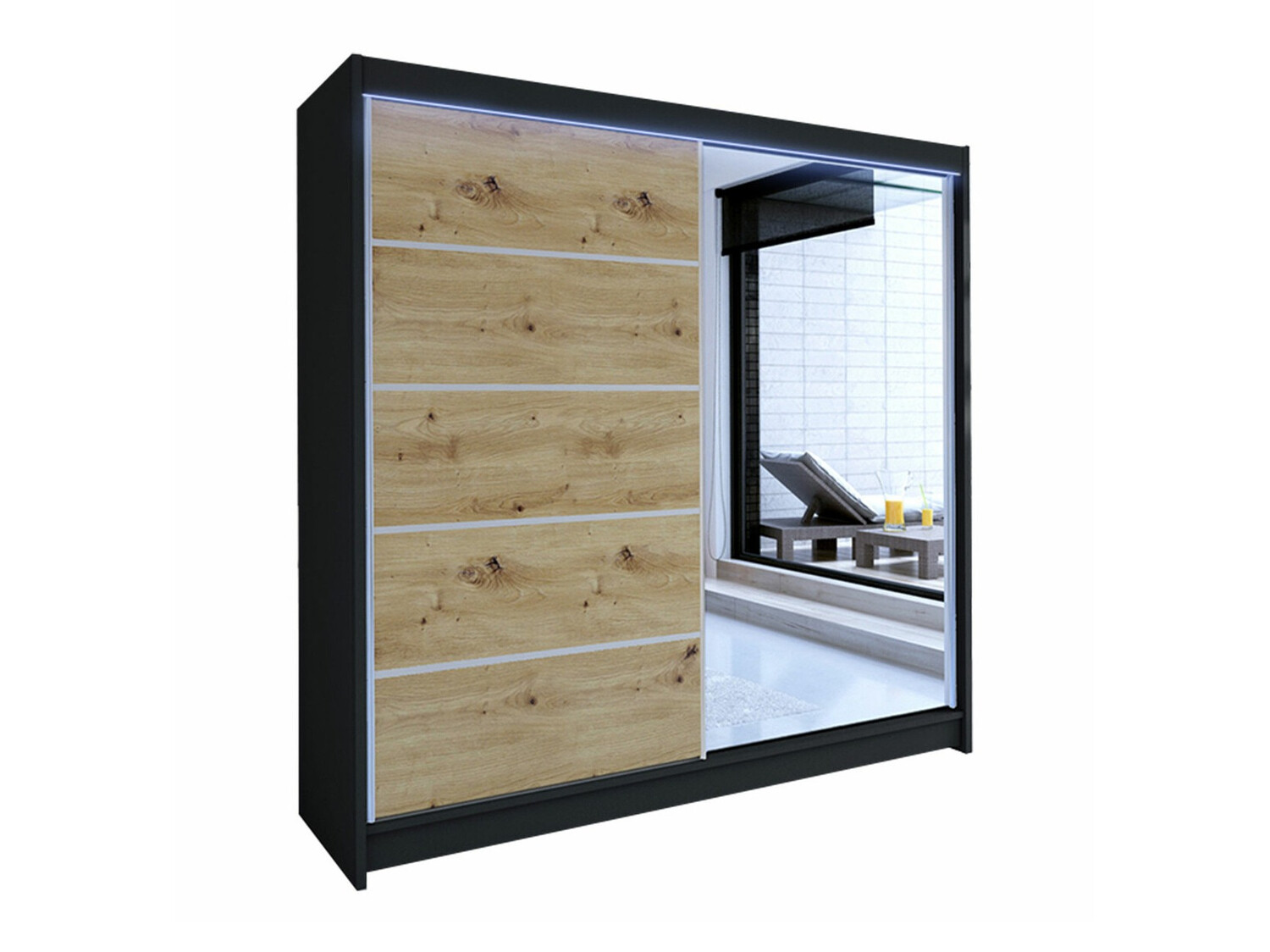 Kledingkast Closico 142 (Zwart + Artisan eiken)