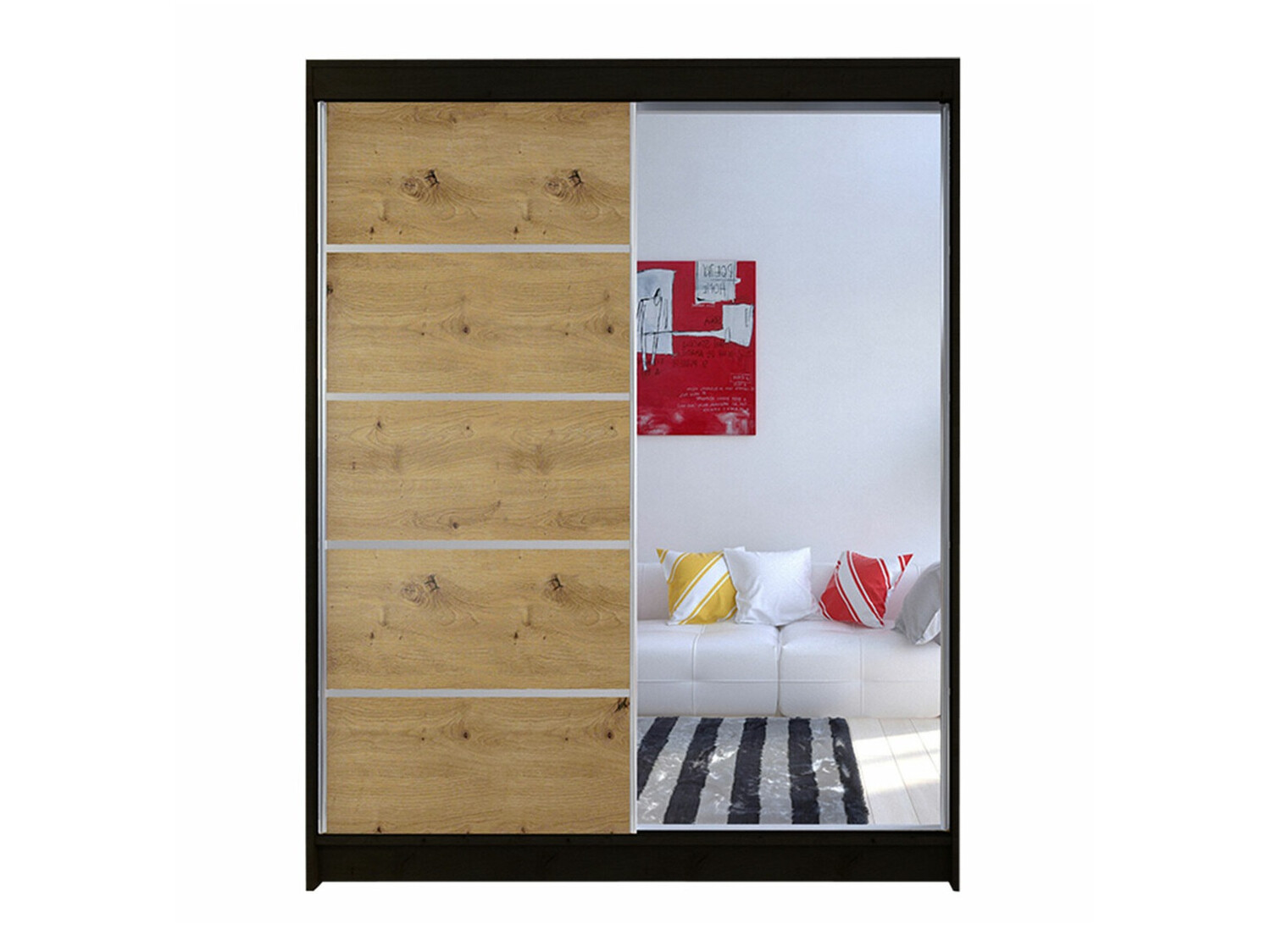 Kledingkast Closico 143 (Zwart + Artisan eiken)