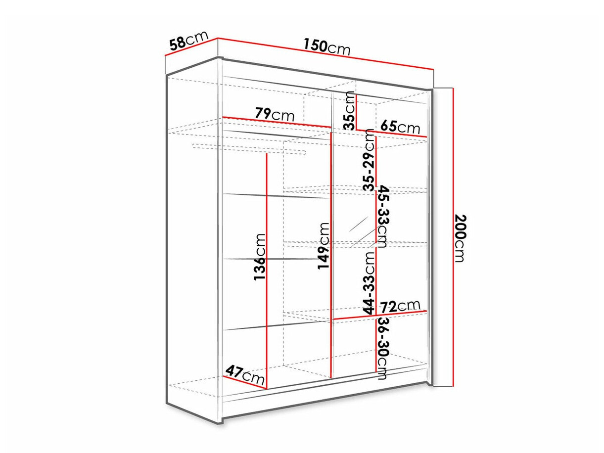 Kledingkast Closico 143 (Zwart + Artisan eiken)