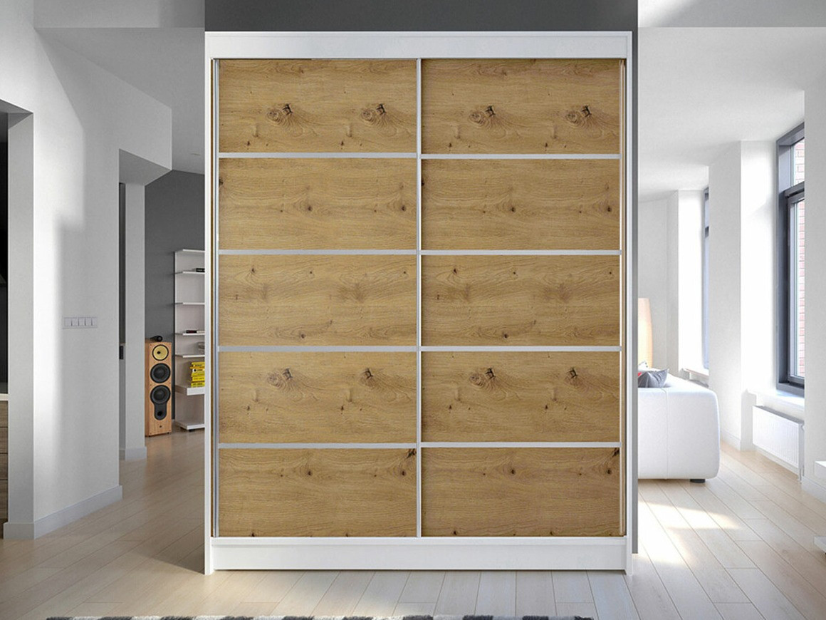 Kledingkast Closico 145 (Wit + Artisan eiken)