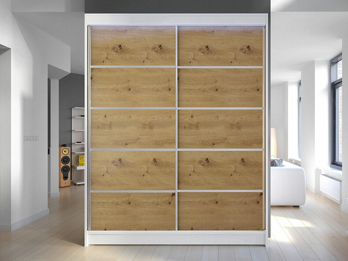 Kledingkast Closico 145 (Wit + Artisan eiken)