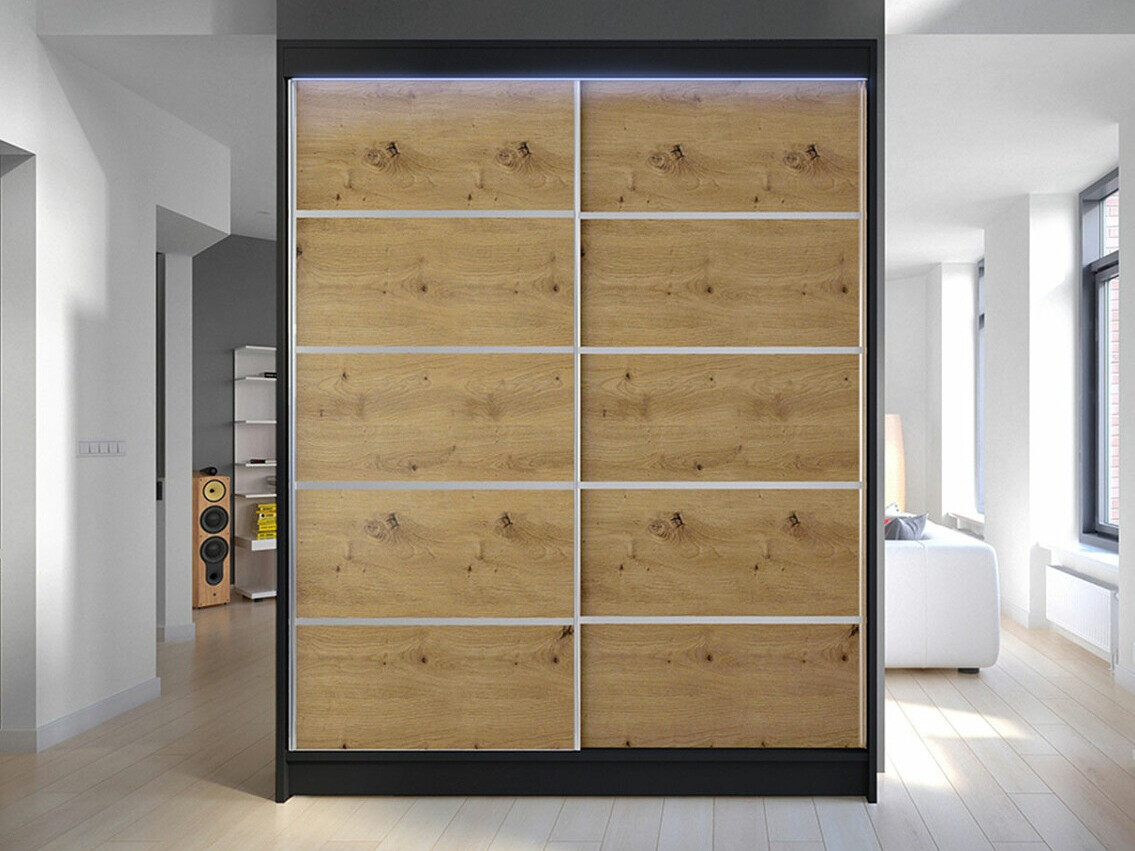 Kledingkast Closico 145 (Zwart + Artisan eiken)