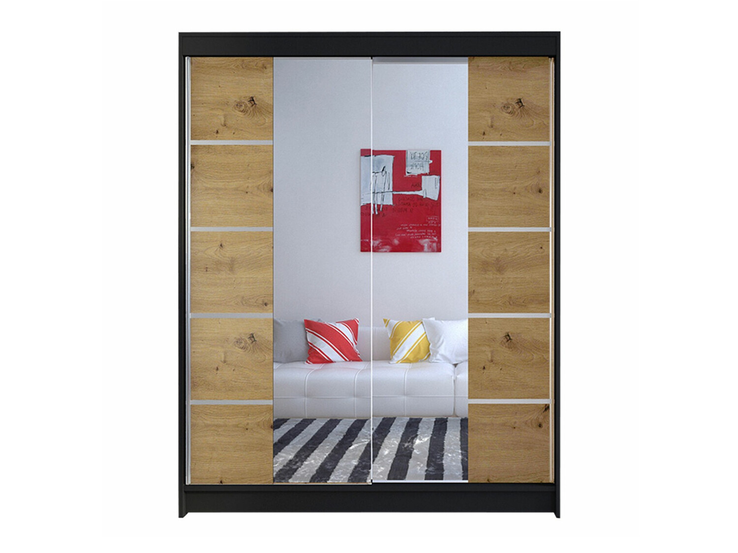 Kledingkast Closico 146 (Zwart + Artisan eiken)