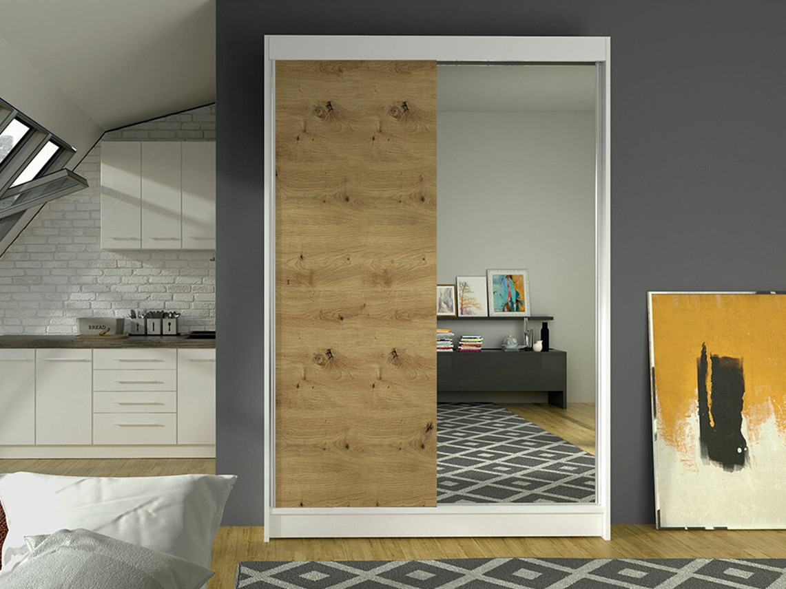 Kledingkast Closico 147 (Wit + Artisan eiken)