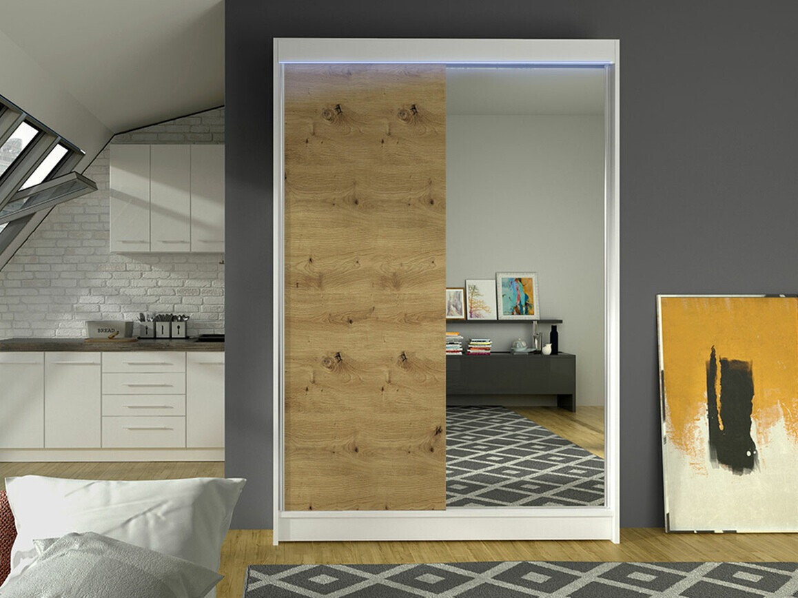 Kledingkast Closico 147 (Wit + Artisan eiken)