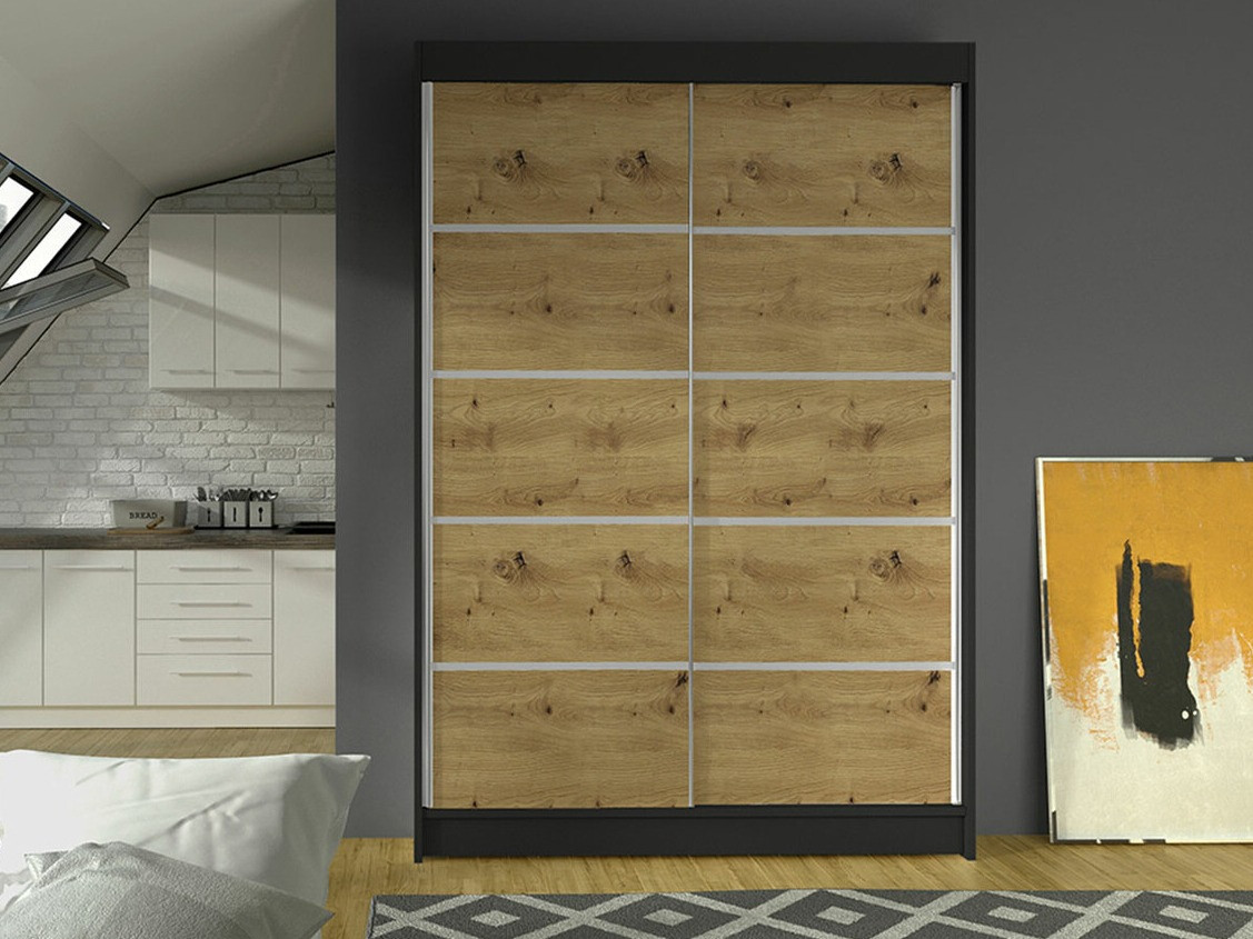 Kledingkast Closico 150 (Zwart + Artisan eiken)