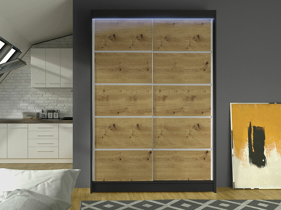 Kledingkast Closico 150 (Zwart + Artisan eiken)