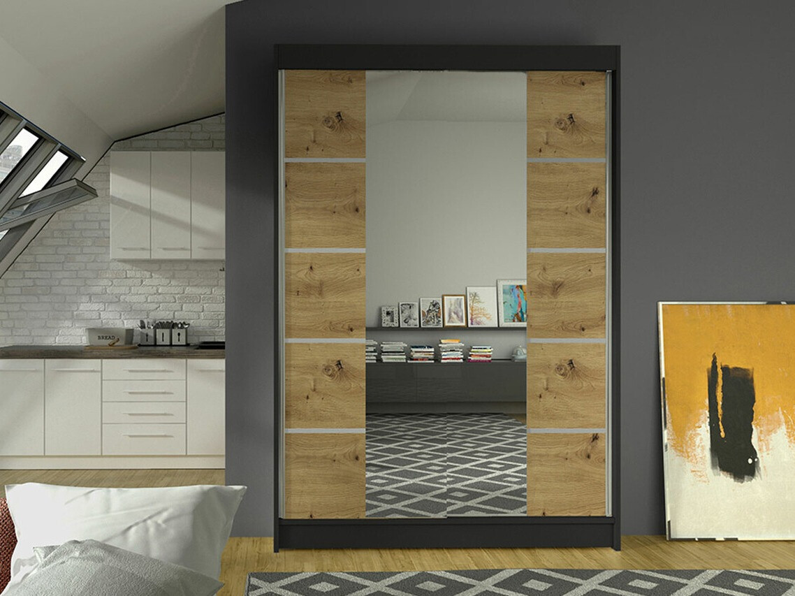 Kledingkast Closico 151 (Zwart + Artisan eiken)