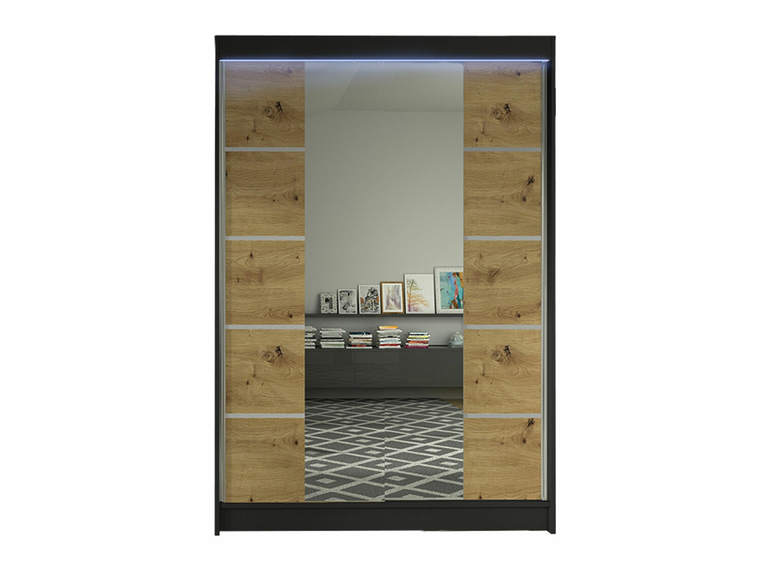 Kledingkast Closico 151 (Zwart + Artisan eiken)