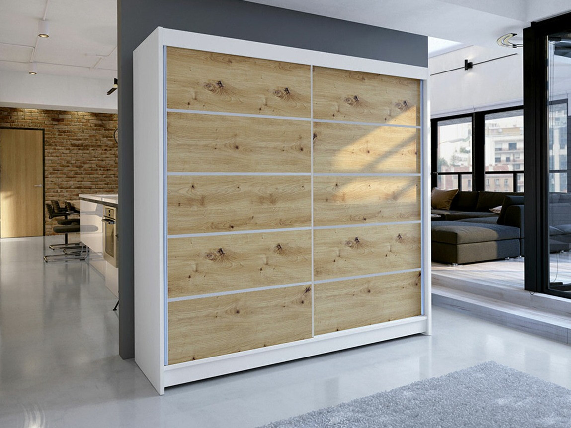 Kledingkast Closico 153 (Wit + Artisan eiken)