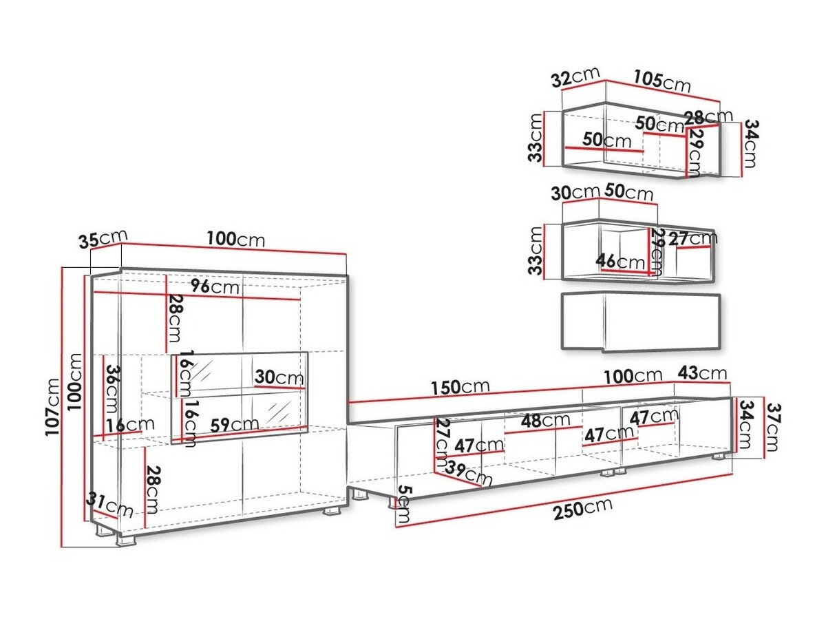 Woonkamerset Tivdalu 148 (Zwart + Glanzend zwart + Artisan eiken)
