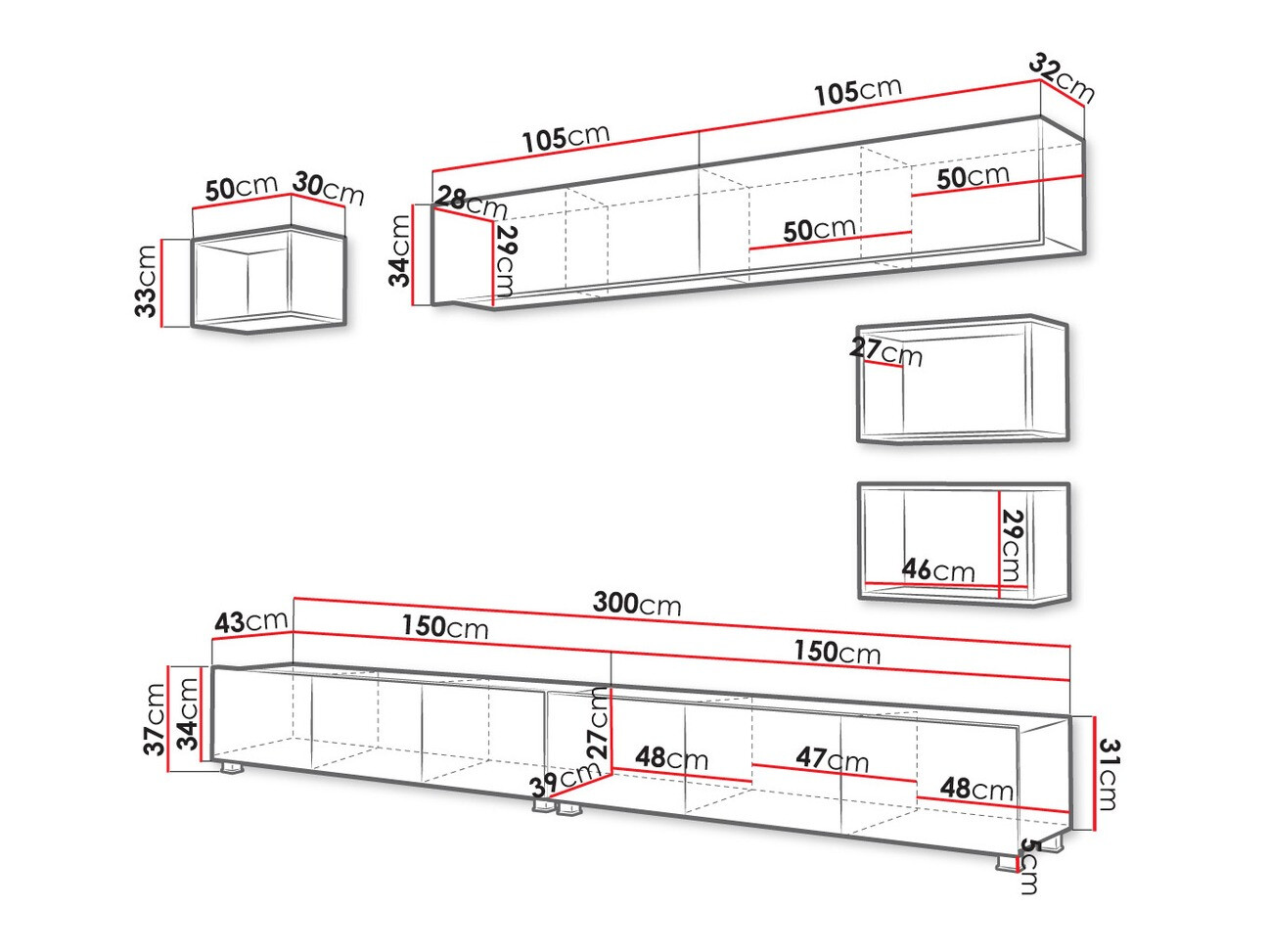 Woonkamerset Tivdalu 151 (Wit + Glanzend wit + Gouden eik)