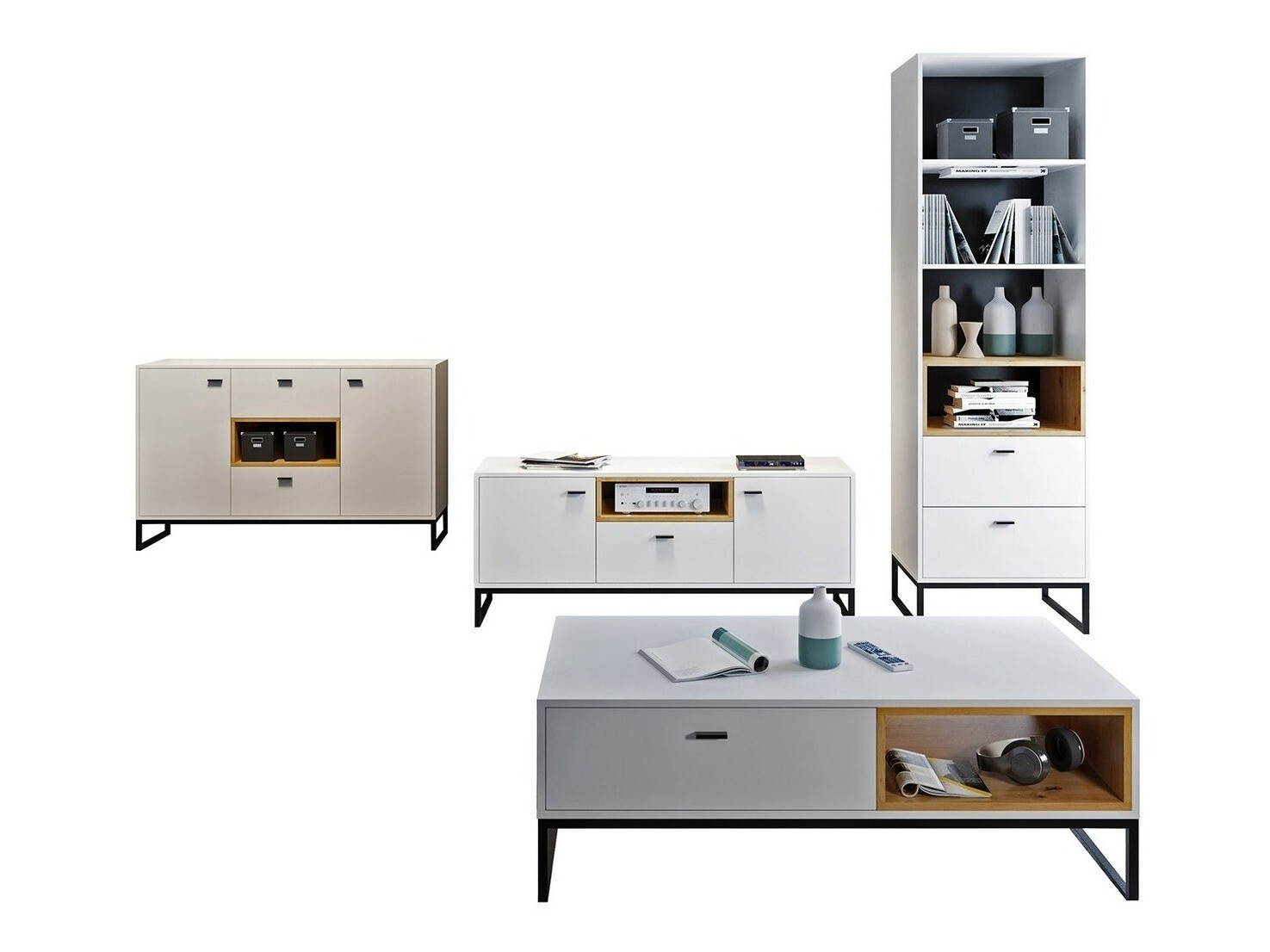 Woonkamerset Baltesi 109 (Wit + Artisan eiken)