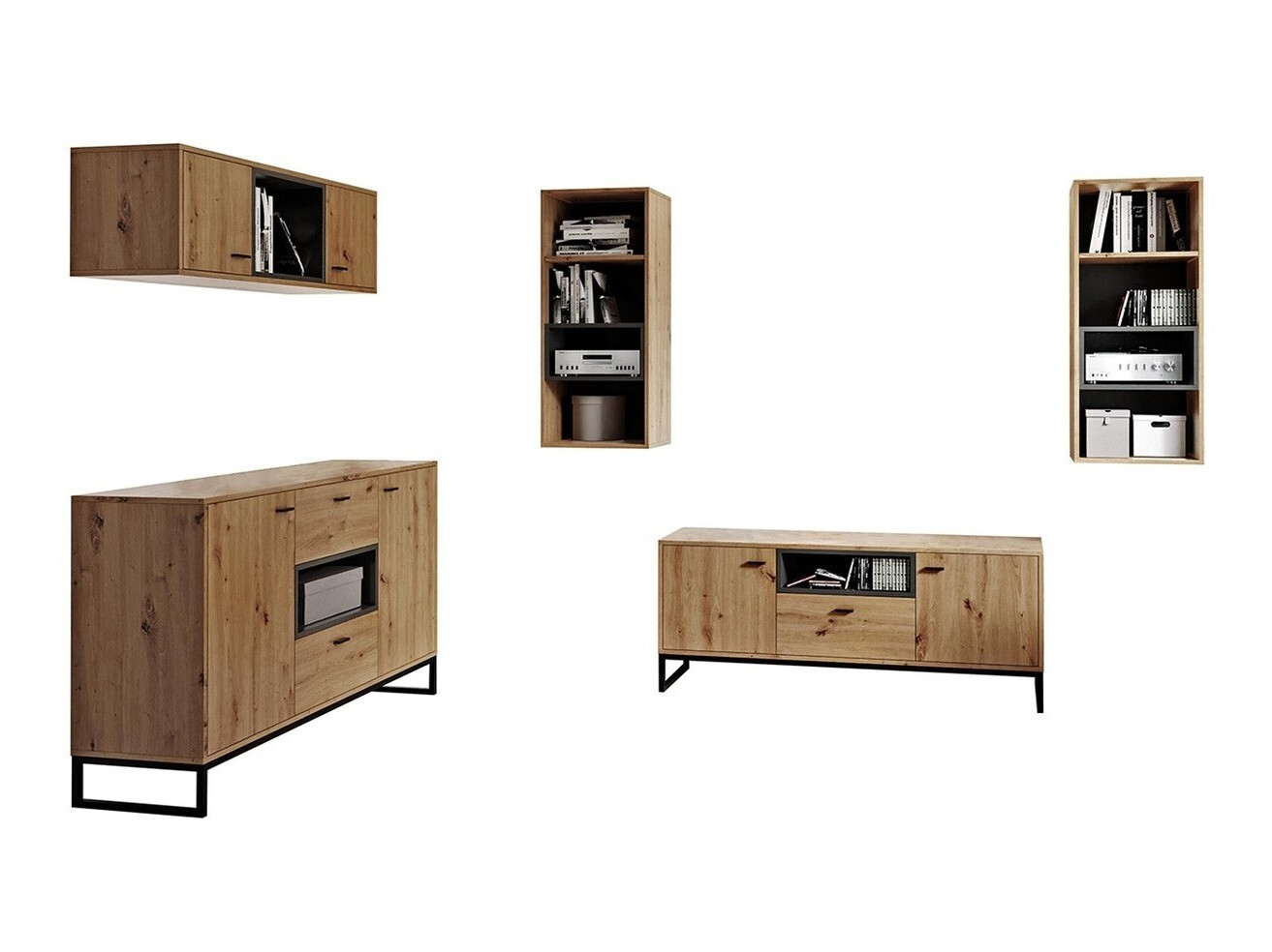 Woonkamerset Baltesi 114 (Artisan eiken + Zwart)