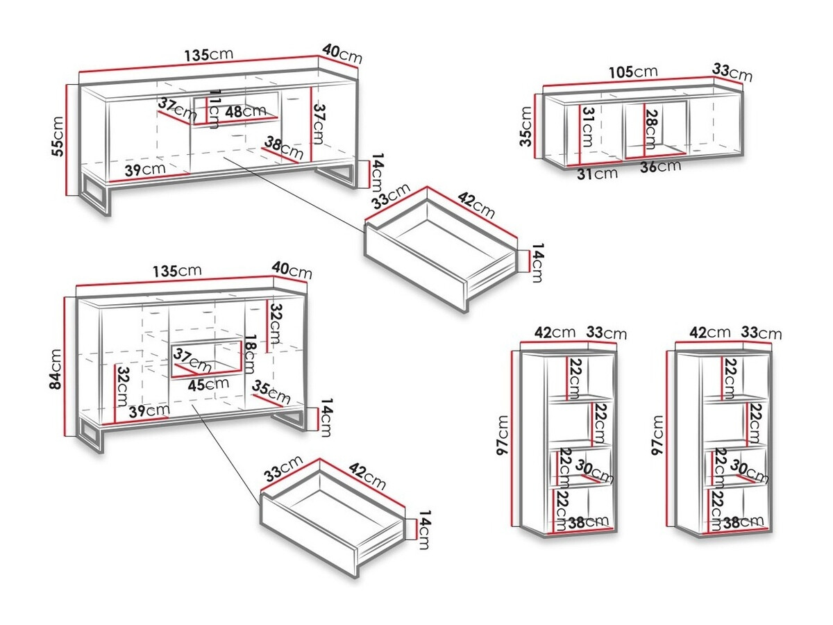 Woonkamerset Baltesi 114 (Artisan eiken + Zwart)