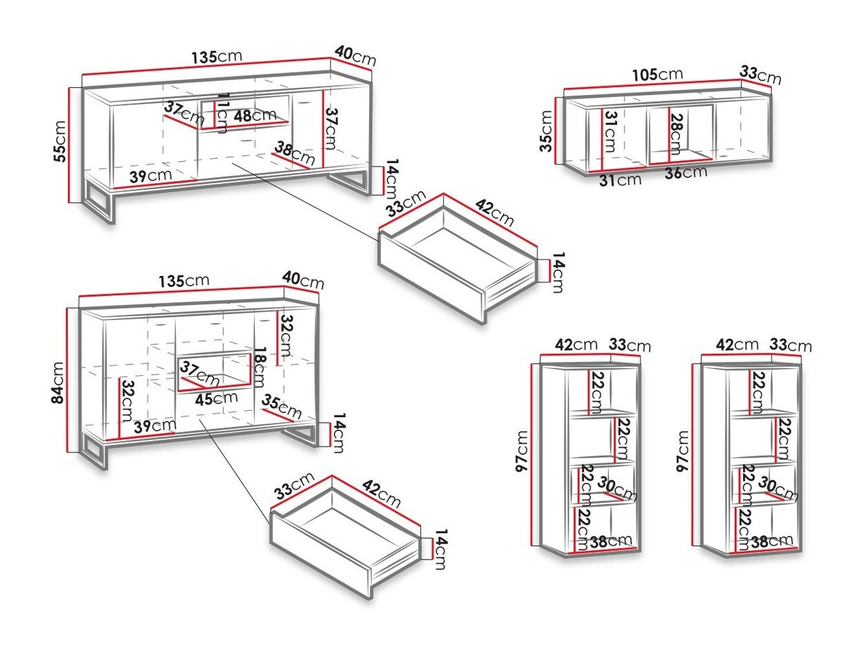 Woonkamerset Baltesi 114 (Wit + Artisan eiken)