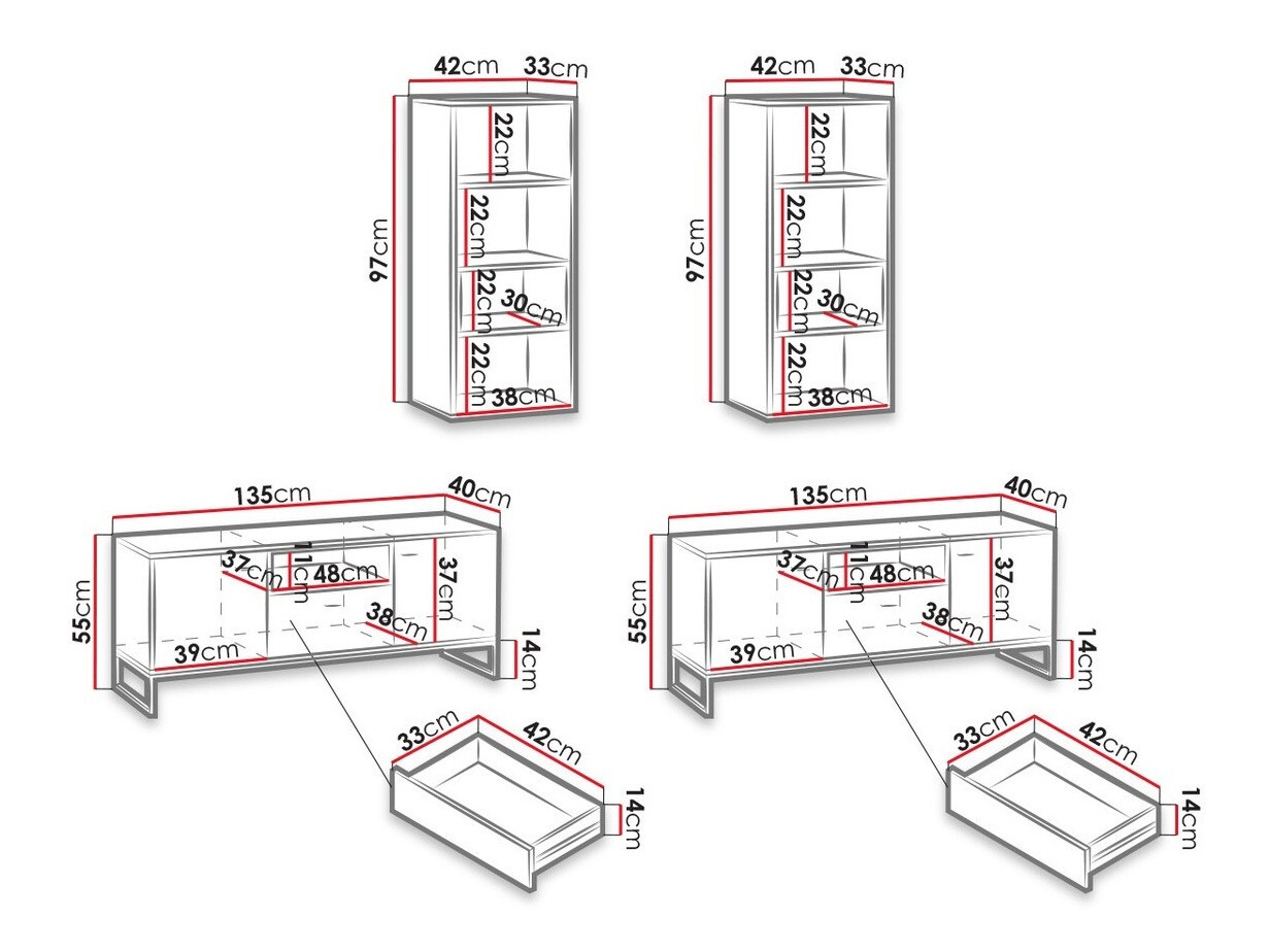Woonkamerset Baltesi 115 (Wit + Artisan eiken)