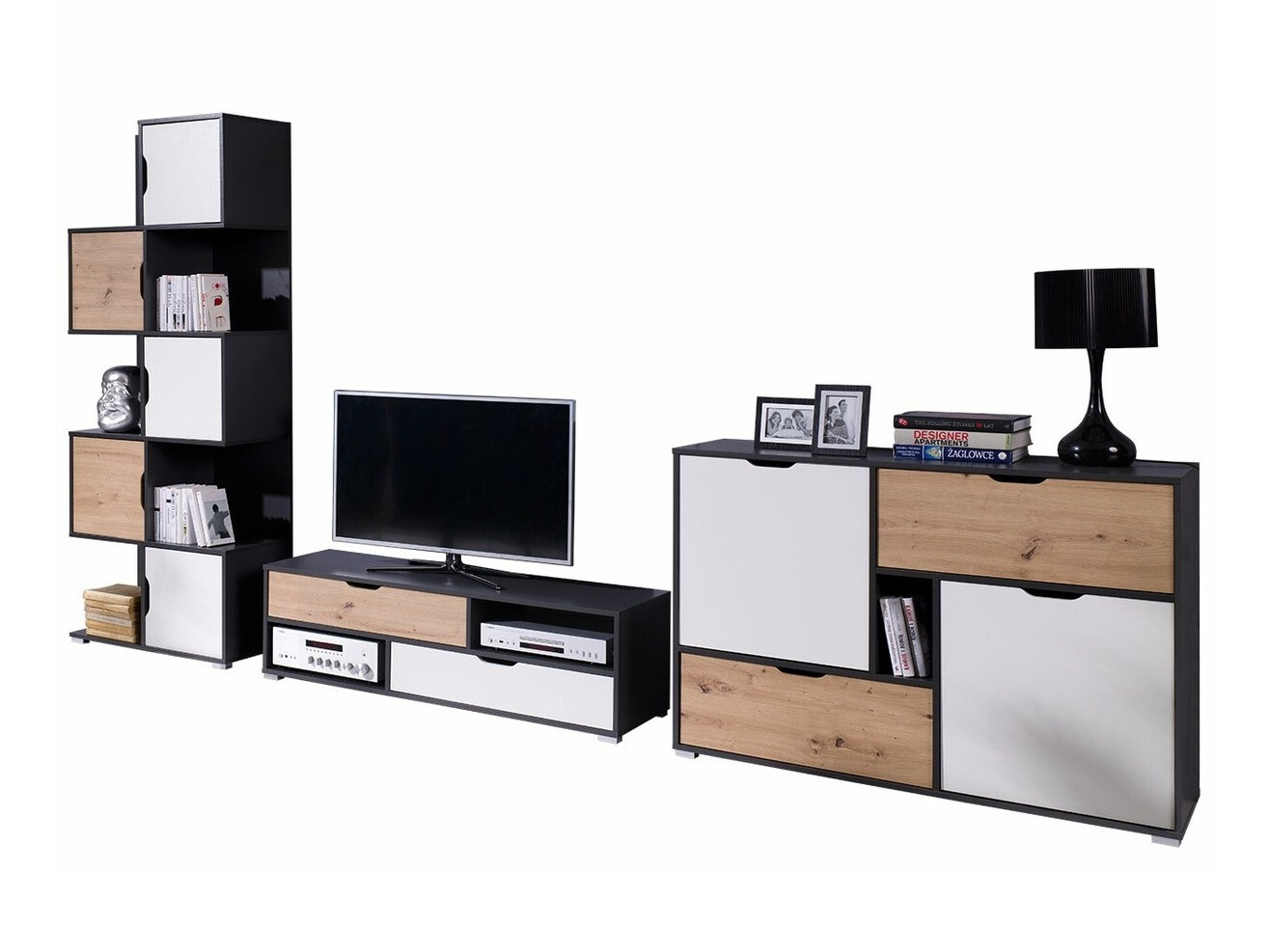 Woonkamerset Providence H116 (Grafiet + Artisan eiken + Wit)