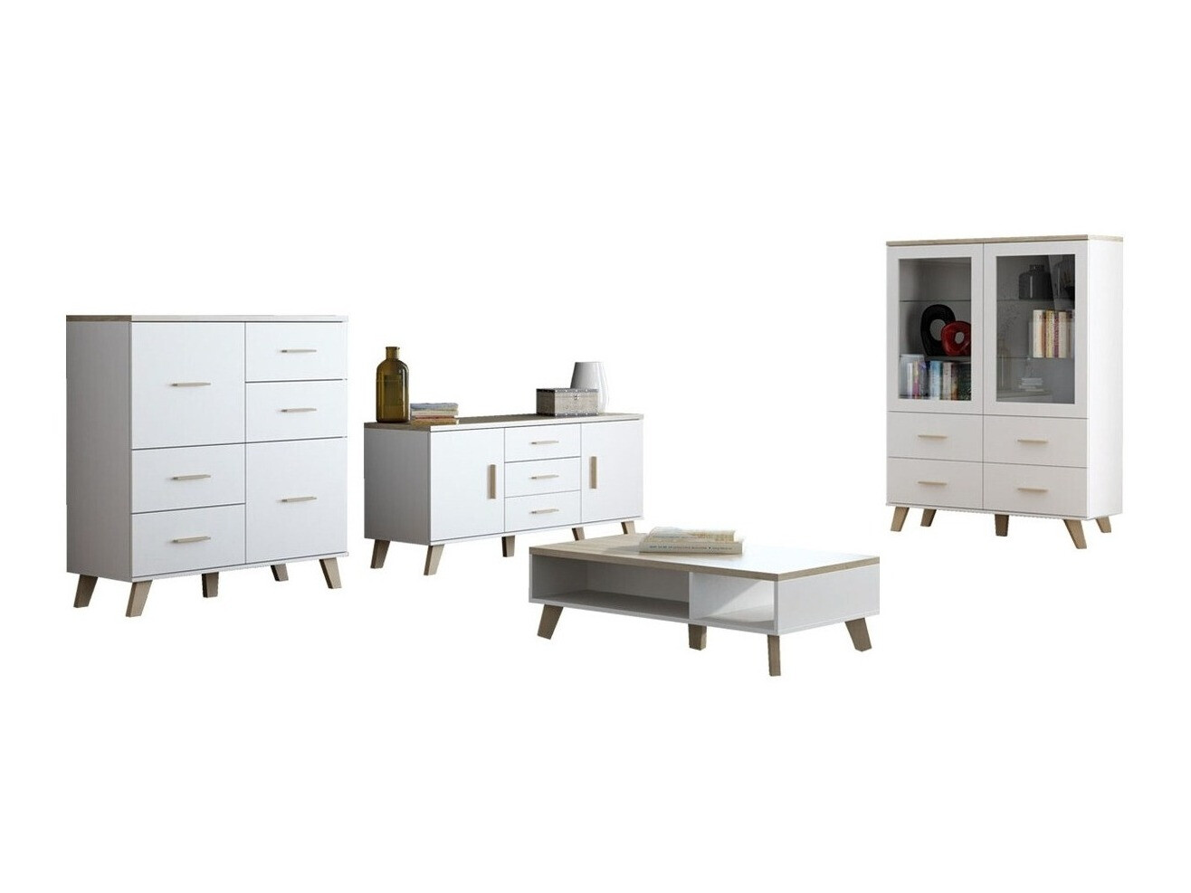 Woonkamerset Larfloi 112 (Wit + Sonoma eik)