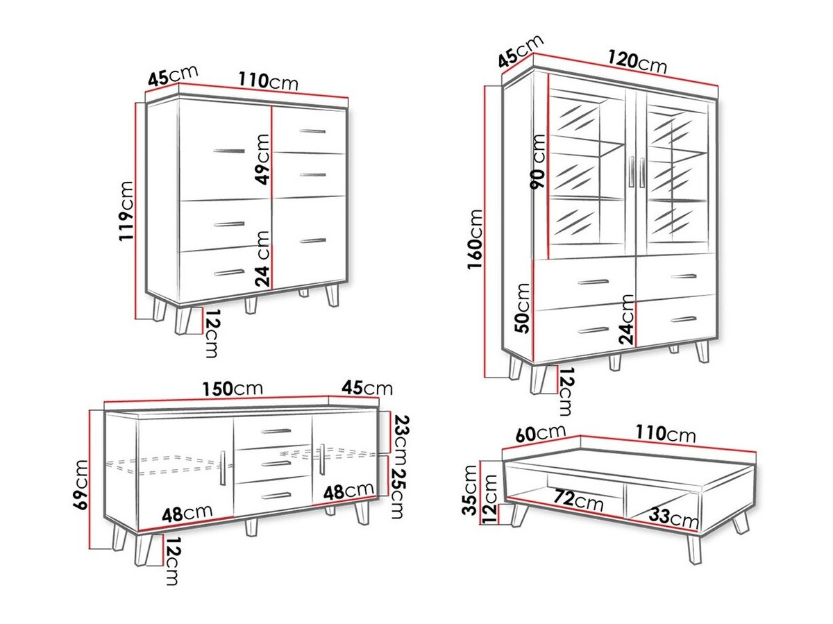Woonkamerset Larfloi 112 (Wit + Sonoma eik)