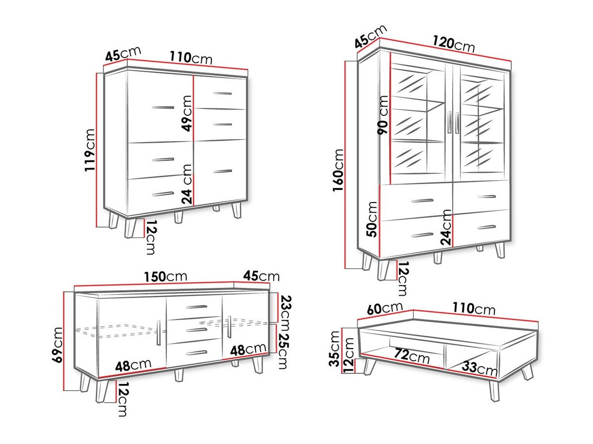 Woonkamerset Larfloi 112 (Wotan eik + Zwart)