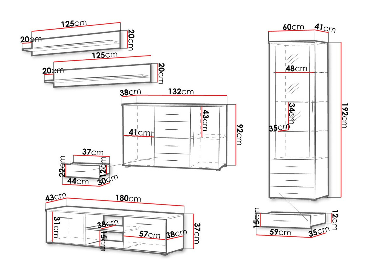 Woonkamerset Tornola 108 (Wit + Glanzend wit)