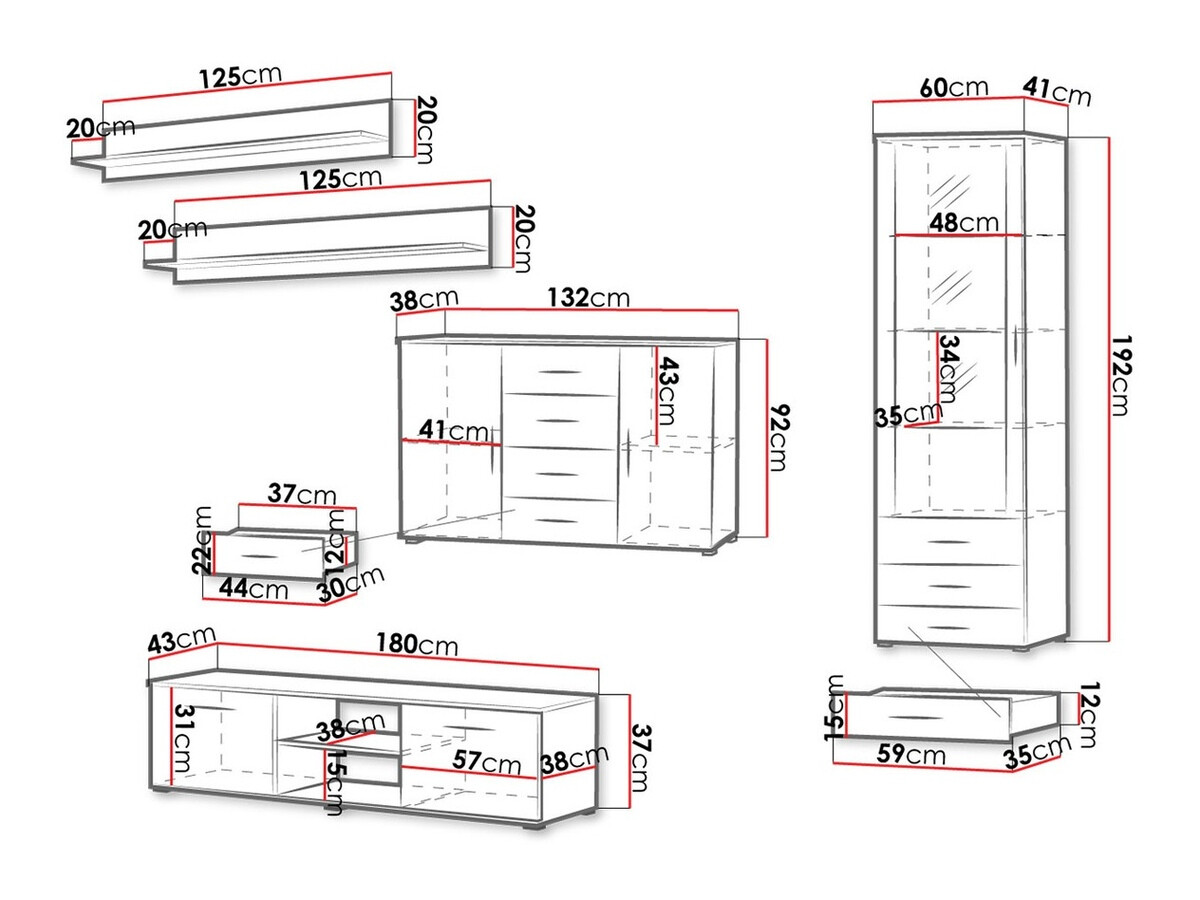 Woonkamerset Tornola 108 (Wit + Glanzend wit)