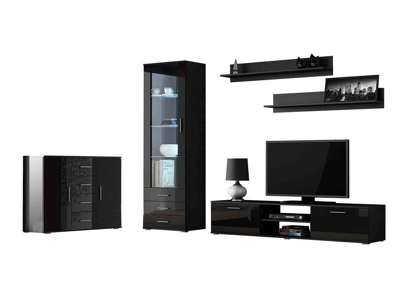 Woonkamerset Tornola 108 (Zwart + Glanzend zwart)