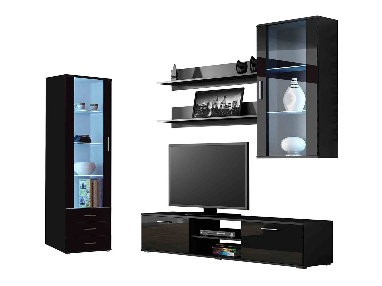 Woonkamerset Tornola 114 (Zwart + Glanzend zwart)
