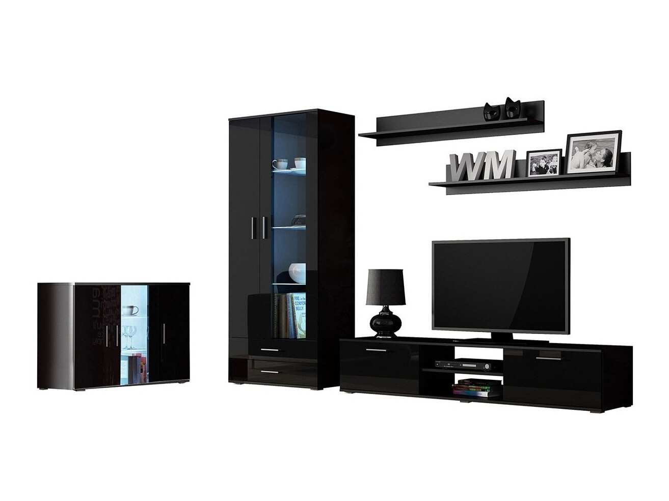 Woonkamerset Tornola 116 (Zwart + Glanzend zwart)