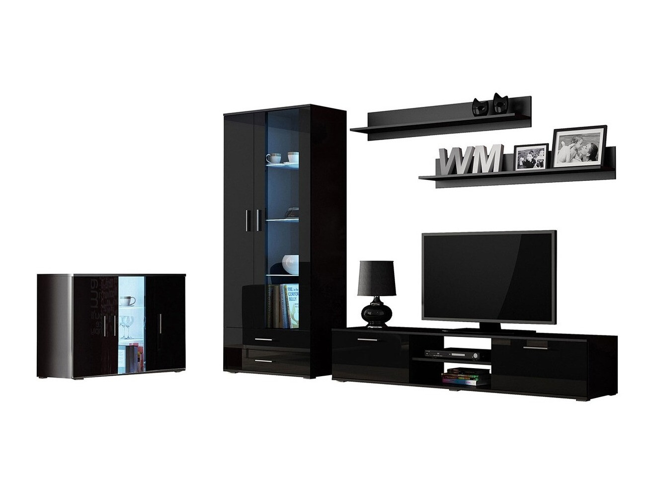Woonkamerset Tornola 116 (Zwart + Glanzend zwart)