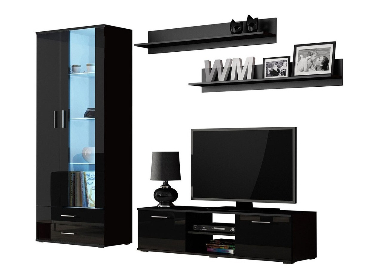 Woonkamerset Tornola 117 (Zwart + Glanzend zwart)